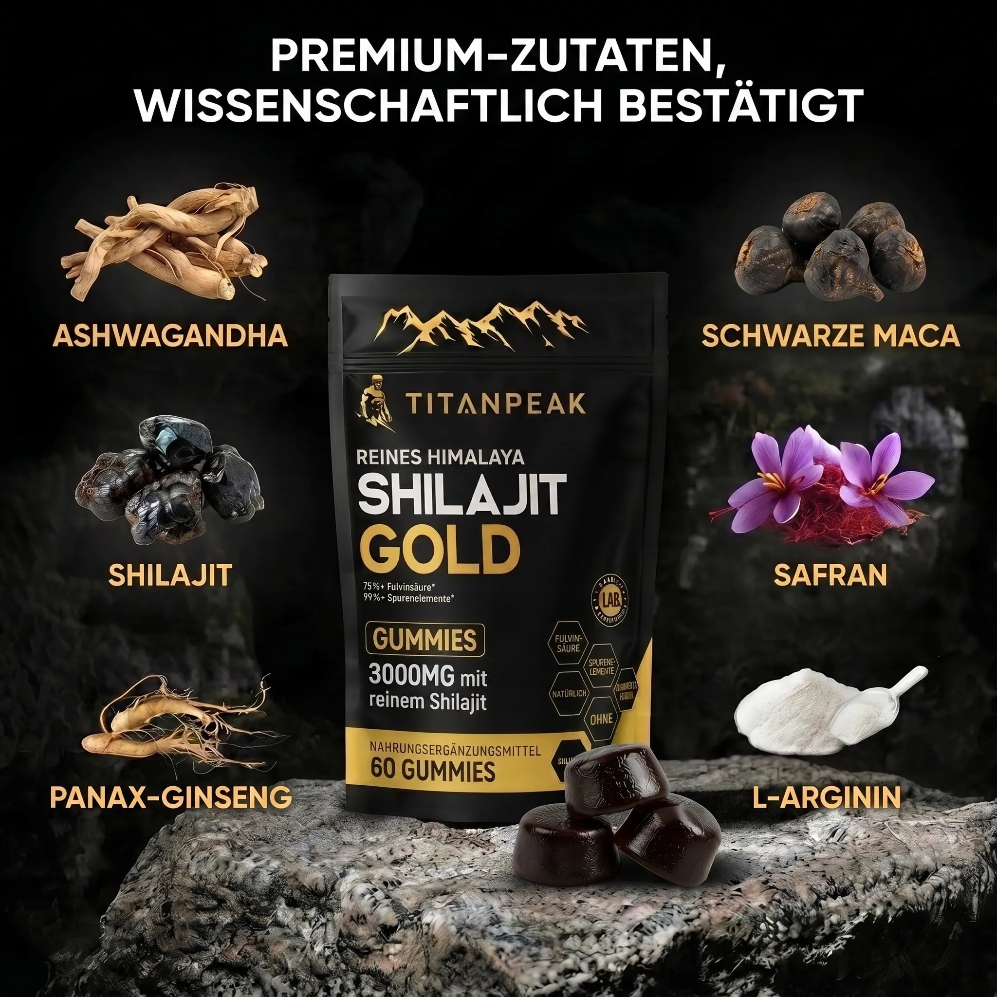 TITAN PEAK LEISTUNGS-GUMMIES — 6-IN-1-UNTERSTÜTZUNG FÜR MÄNNER
